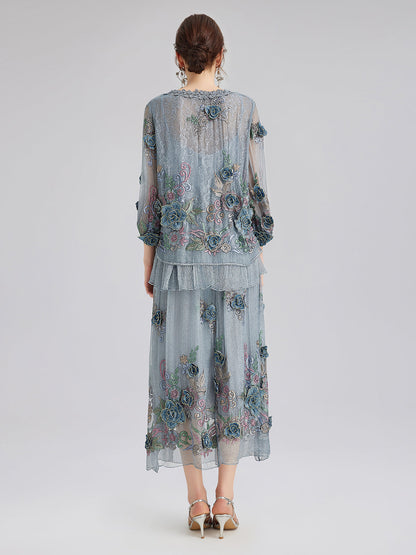 El Yapımı 3 Boyutlu Çiçekli İpek Etek