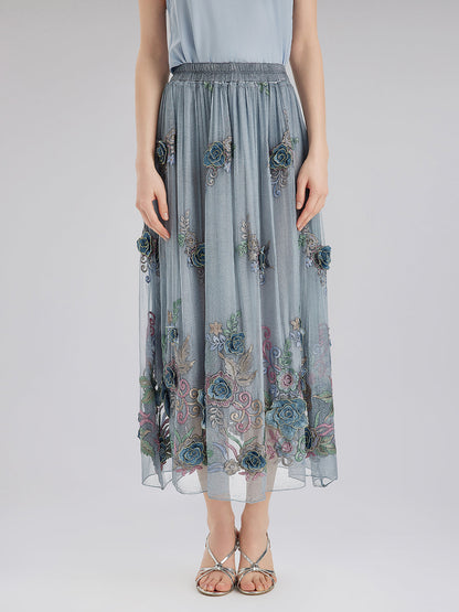 El Yapımı 3 Boyutlu Çiçekli İpek Etek