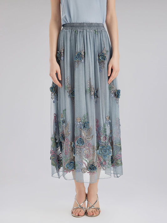 El Yapımı 3 Boyutlu Çiçekli İpek Etek