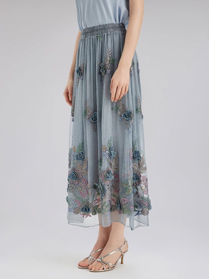 El Yapımı 3 Boyutlu Çiçekli İpek Etek