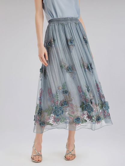 El Yapımı 3 Boyutlu Çiçekli İpek Etek