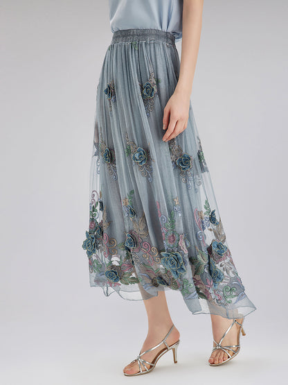 El Yapımı 3 Boyutlu Çiçekli İpek Etek