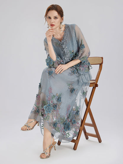 El Yapımı 3 Boyutlu Çiçekli İpek Bluz