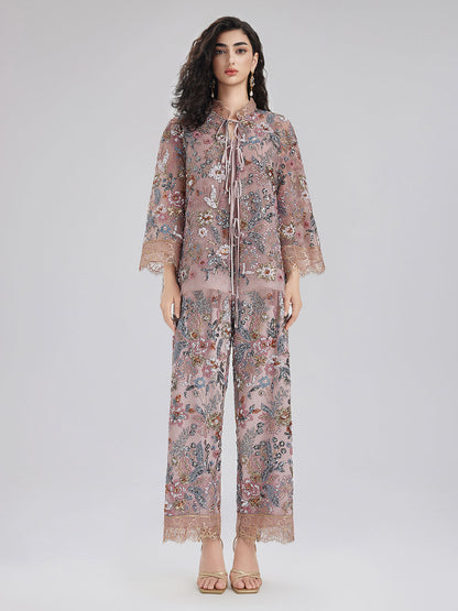 Çok Renkli Pullu Nakışlı Pantolon