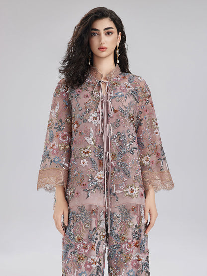 Çok Renkli Pullu Nakışlı Bluz