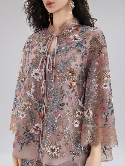 Çok Renkli Pullu Nakışlı Bluz