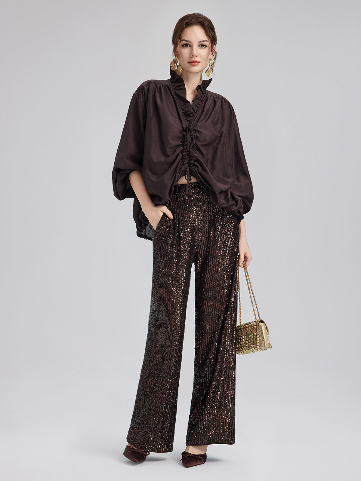 Sade Lüks Pullu Bol Paça Pantolon