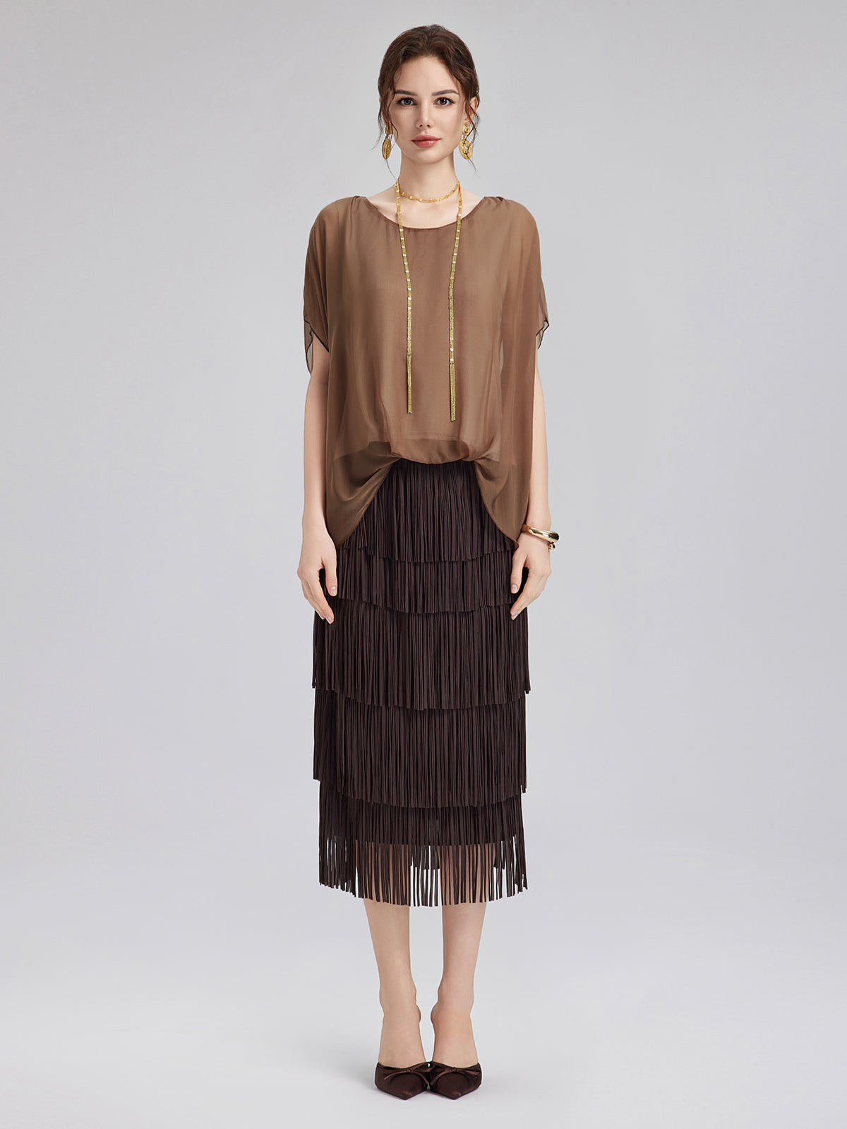 El Boyaması Şeffaf İpek Bluz