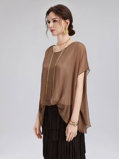 El Boyaması Şeffaf İpek Bluz