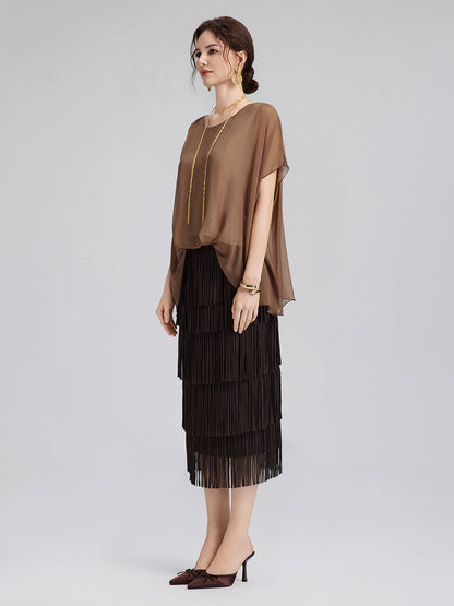 El Boyaması Şeffaf İpek Bluz