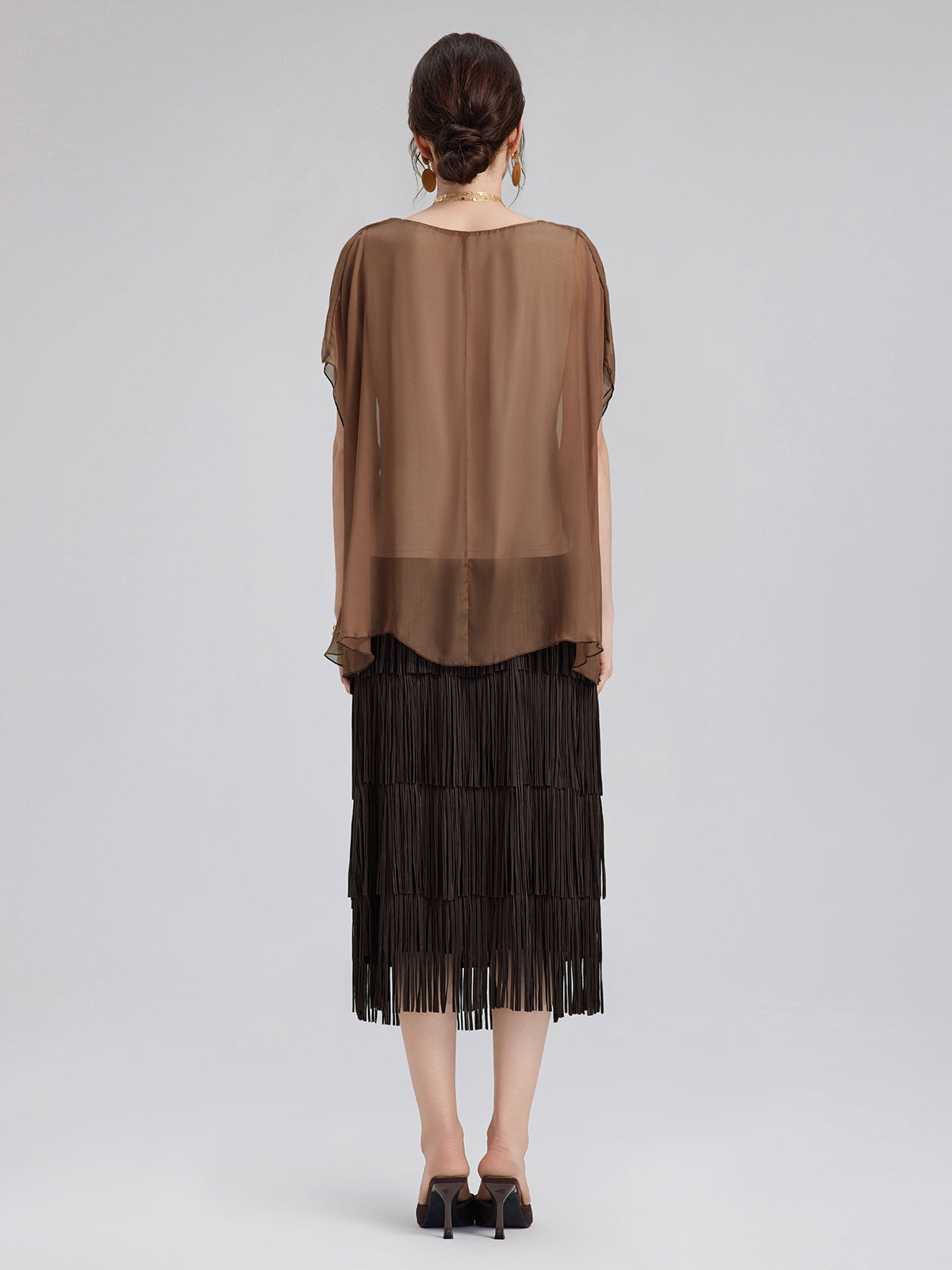 El Boyaması Şeffaf İpek Bluz