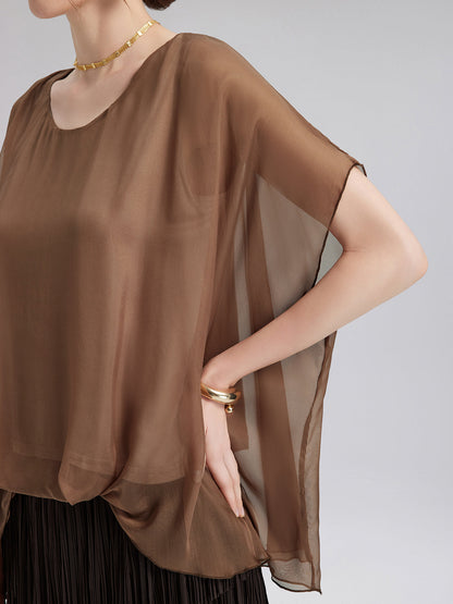 El Boyaması Şeffaf İpek Bluz