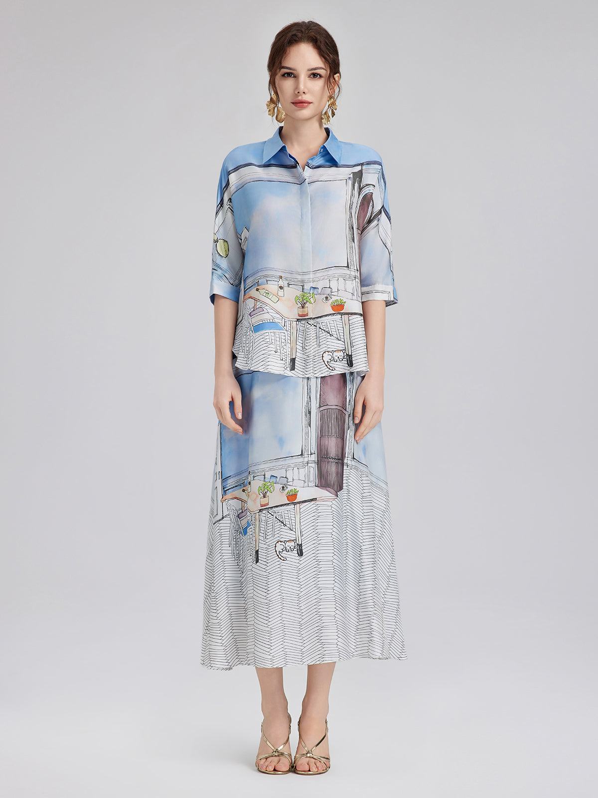 İpek Fitilli Desenli Gömlek (%100 İpek)