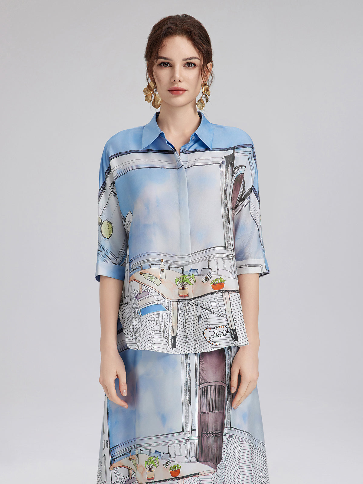 İpek Fitilli Desenli Gömlek (%100 İpek)