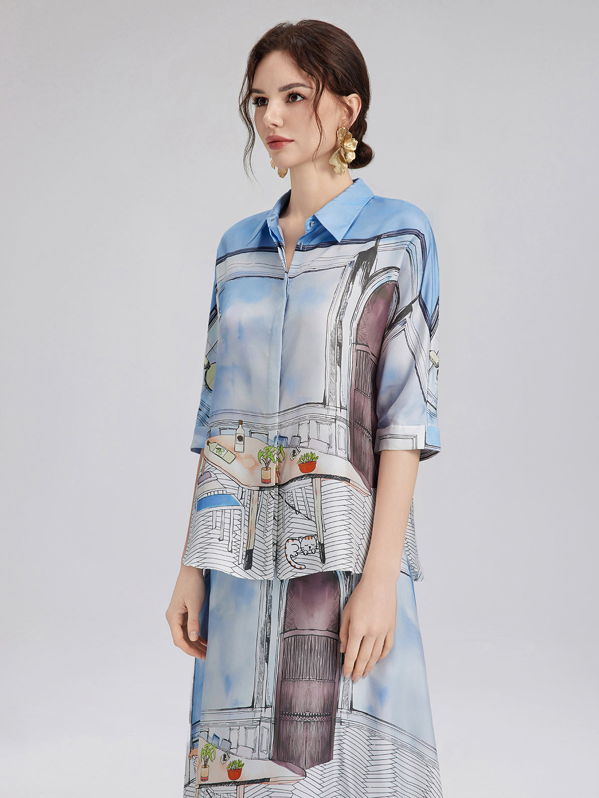 İpek Fitilli Desenli Gömlek (%100 İpek)