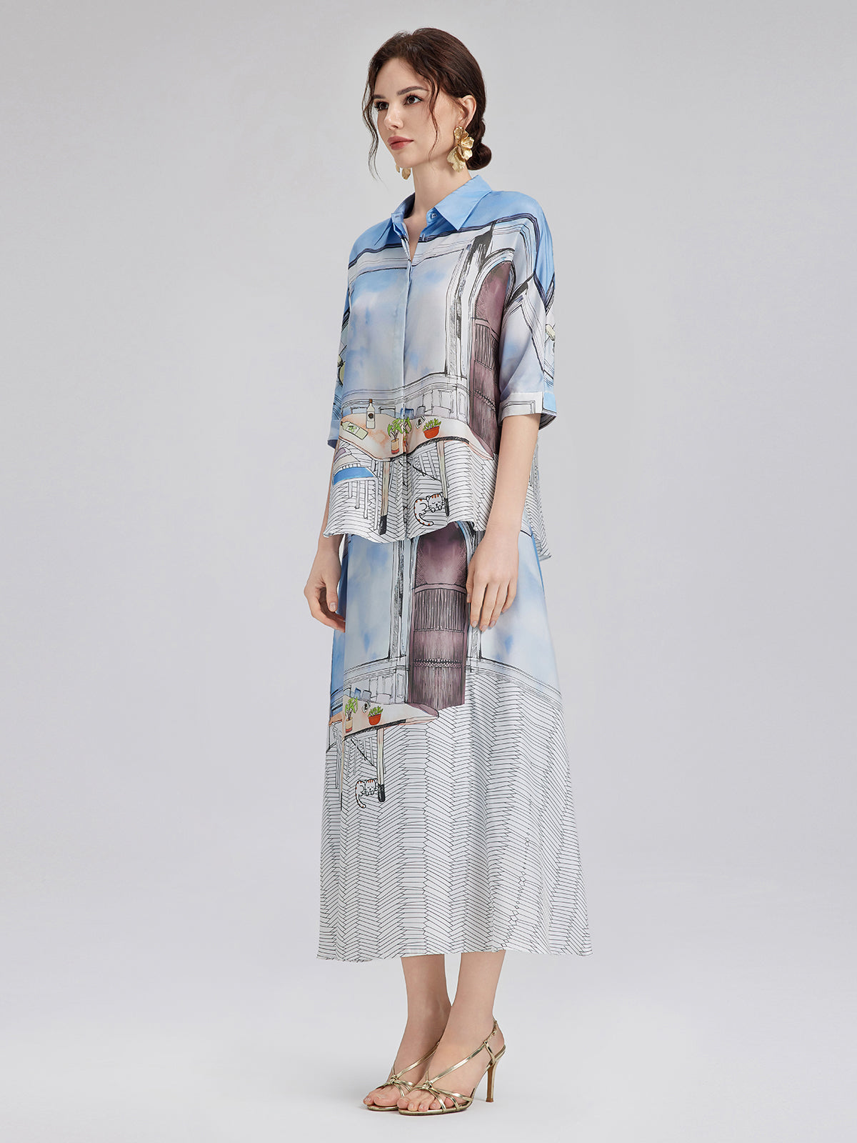 İpek Fitilli Desenli Gömlek (%100 İpek)