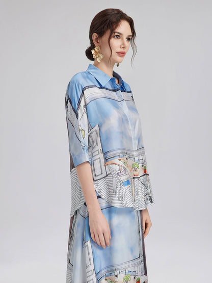 İpek Fitilli Desenli Gömlek (%100 İpek)