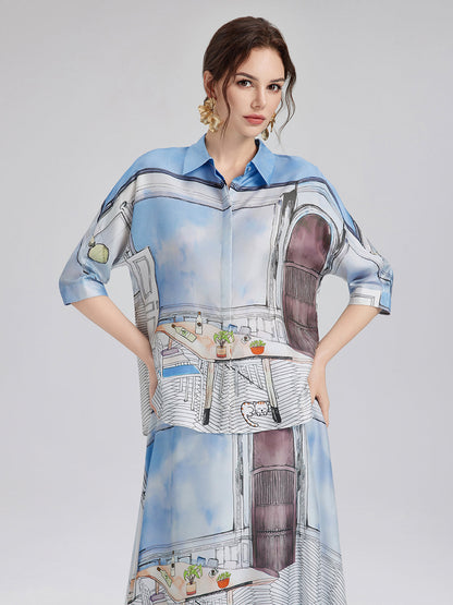 İpek Fitilli Desenli Gömlek (%100 İpek)