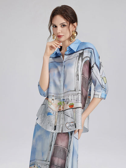 İpek Fitilli Desenli Gömlek (%100 İpek)