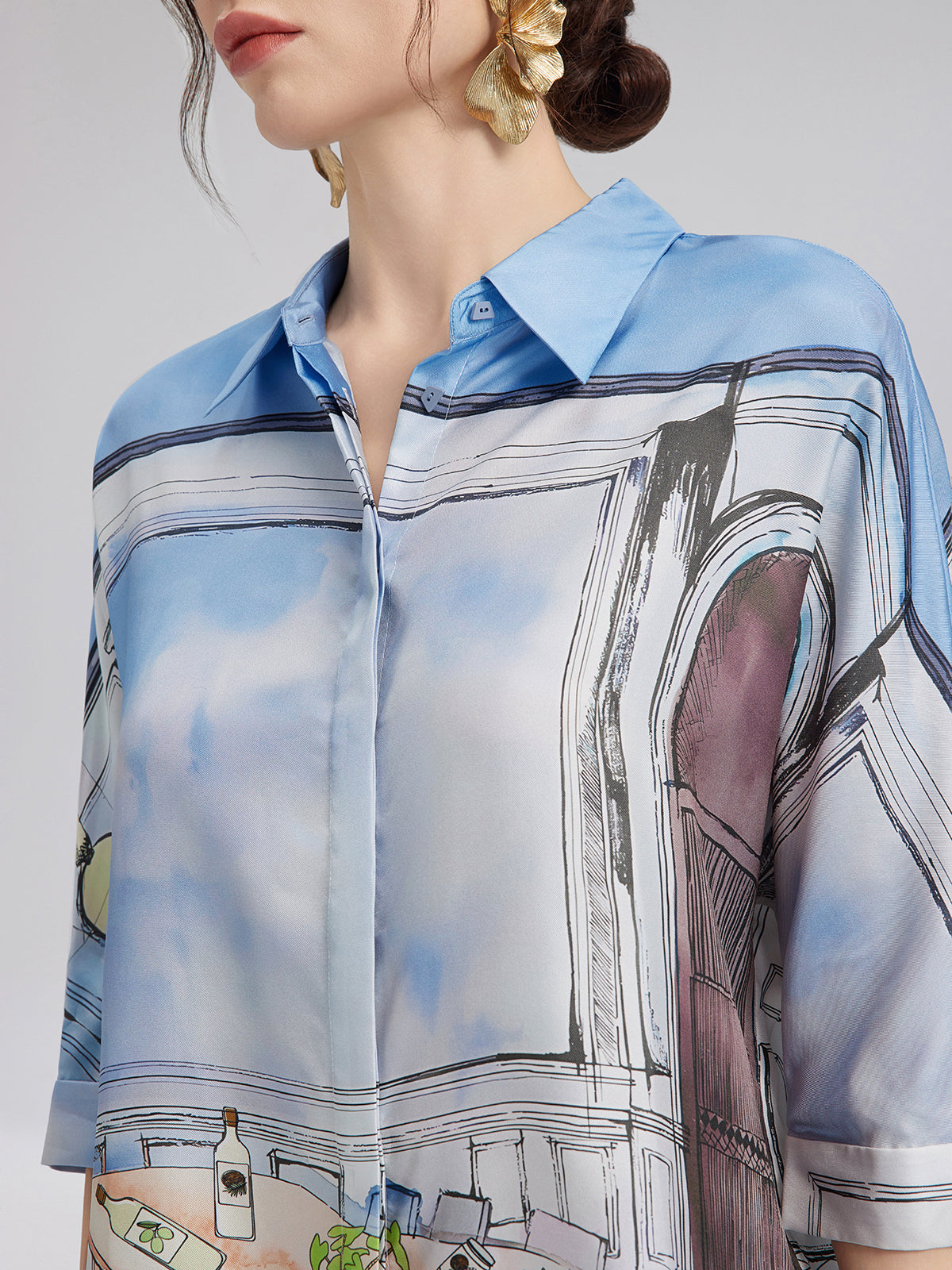 İpek Fitilli Desenli Gömlek (%100 İpek)