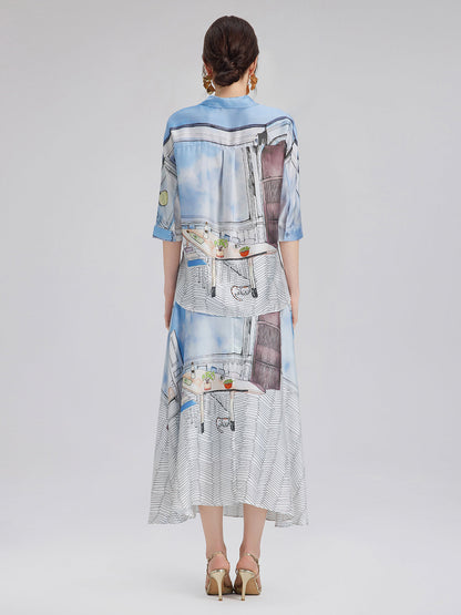 İpek Fitilli Desenli Gömlek (%100 İpek)