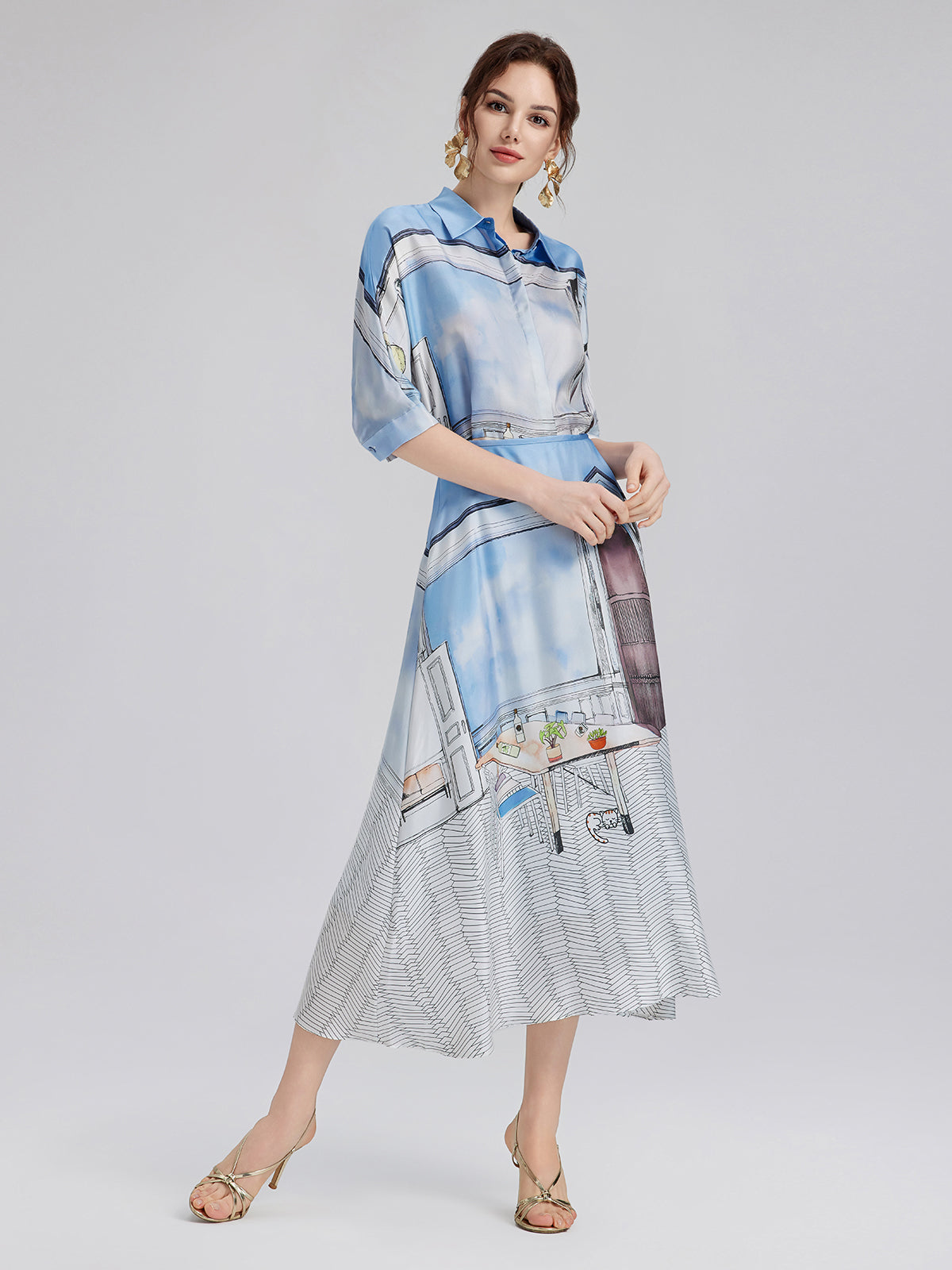 İpek Fitilli Desenli Gömlek (%100 İpek)