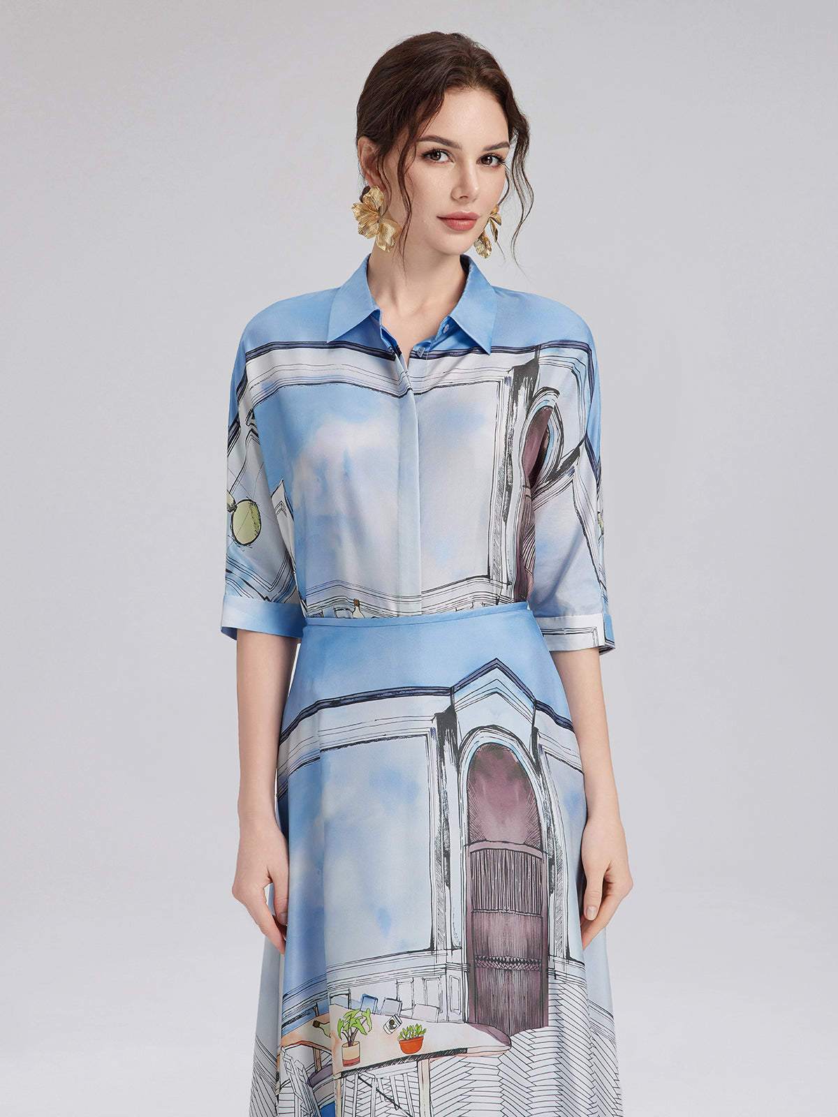 İpek Fitilli Desenli Gömlek (%100 İpek)