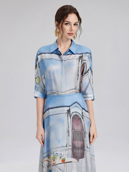 İpek Fitilli Desenli Gömlek (%100 İpek)