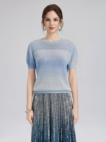 Renk Geçişli Esnek Pamuklu Bluz