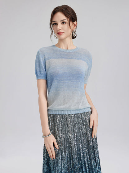 Renk Geçişli Esnek Pamuklu Bluz