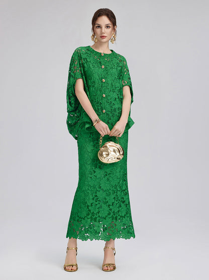 Dantel Aplike Mücevher Düğmeli Zümrüt Yeşili Bluz