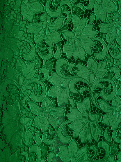 Dantel Aplike Zümrüt Yeşili Kalem Etek