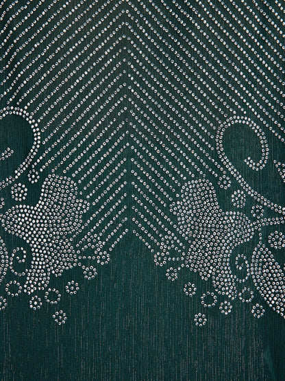 Metalik Şifon Taşlı V Yaka Bluz