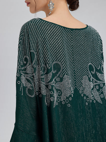 Metalik Şifon Taşlı V Yaka Bluz