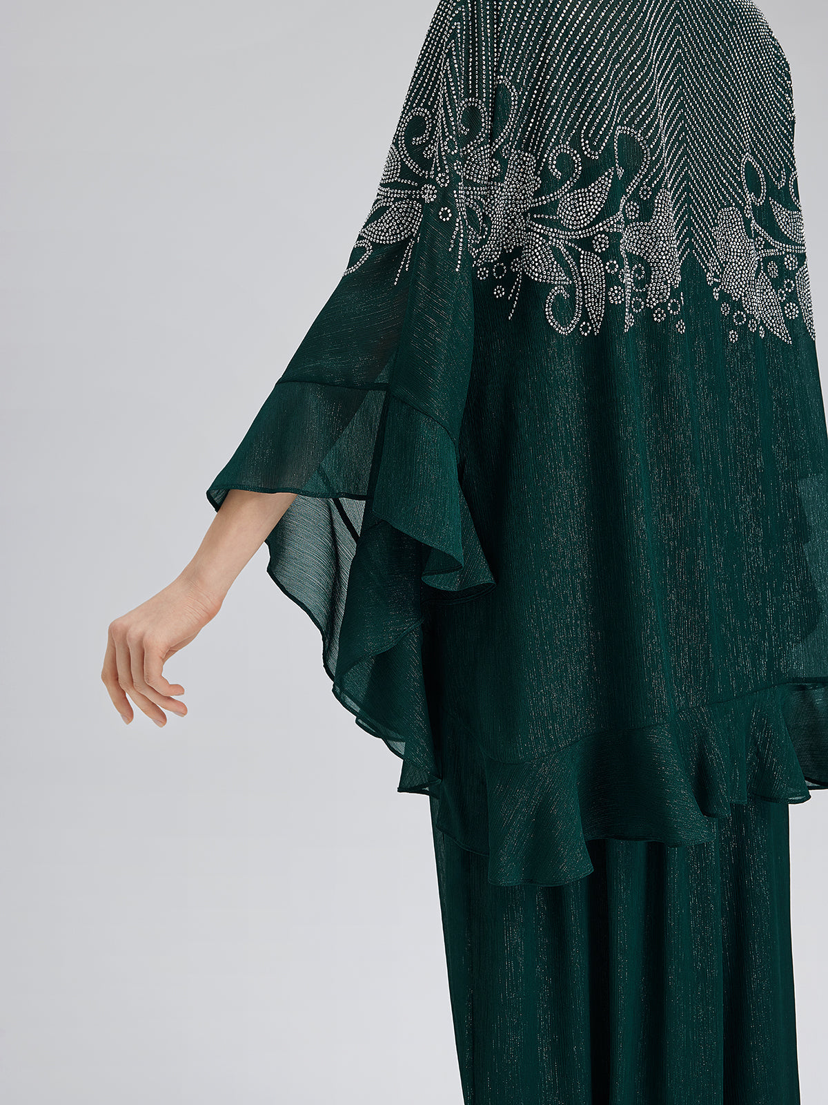 Metalik Şifon Taşlı V Yaka Bluz