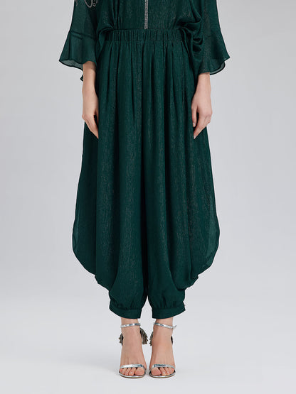 Gümüş İplikli Şifon Büzgülü Havuç Pantolon