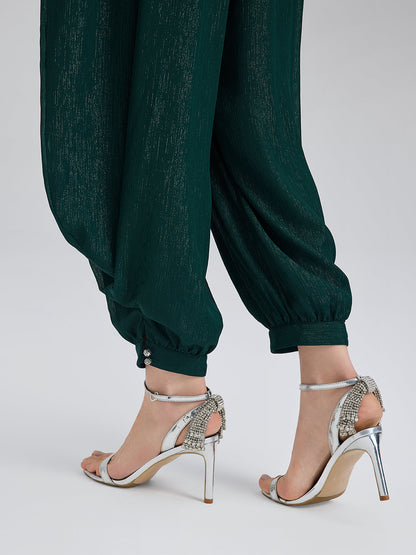 Gümüş İplikli Şifon Büzgülü Havuç Pantolon