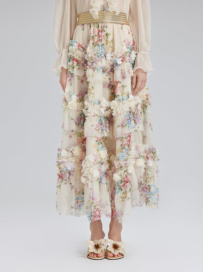 El Yapımı Çiçekli Fransız Tarzı Tül Etek