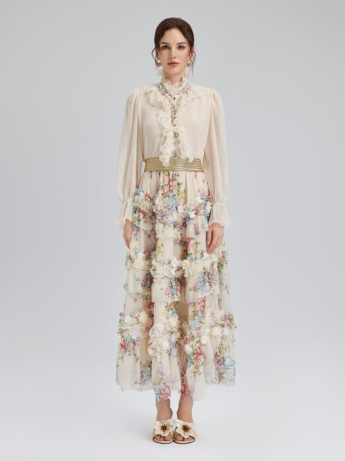 El Yapımı Çiçekli Fransız Tarzı Tül Etek