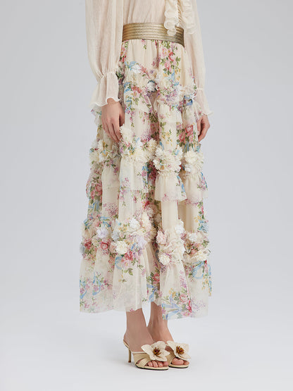 El Yapımı Çiçekli Fransız Tarzı Tül Etek
