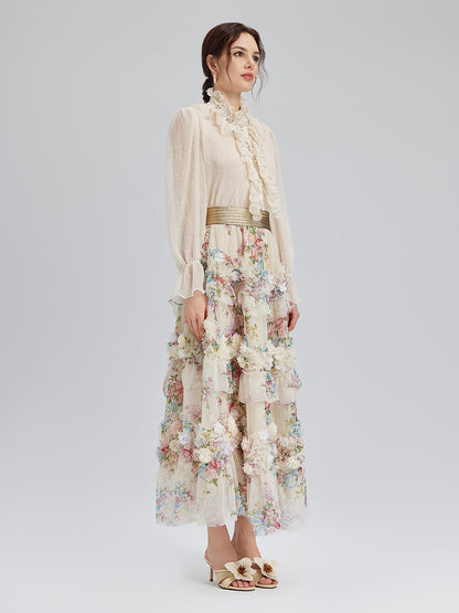 El Yapımı Çiçekli Fransız Tarzı Tül Etek