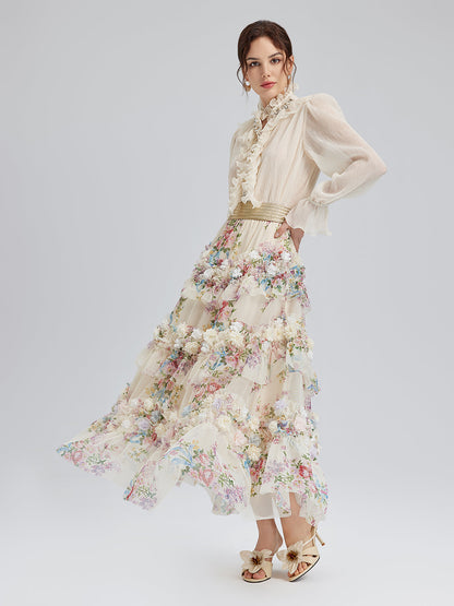 El Yapımı Çiçekli Fransız Tarzı Tül Etek