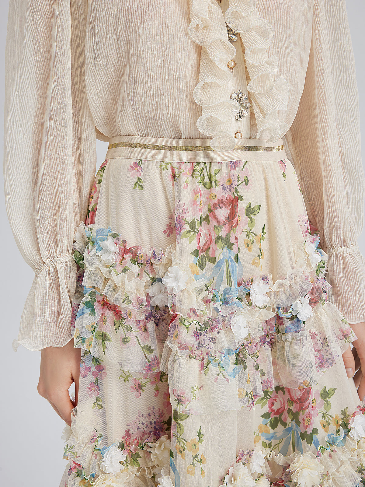 El Yapımı Çiçekli Fransız Tarzı Tül Etek