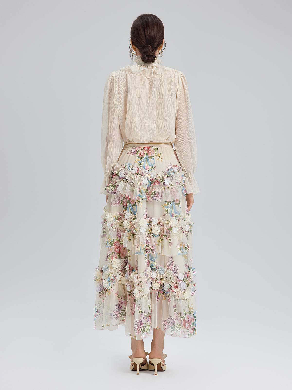 El Yapımı Çiçekli Fransız Tarzı Tül Etek