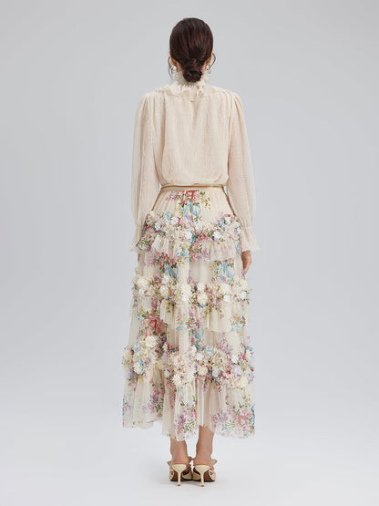 El Yapımı Çiçekli Fransız Tarzı Tül Etek