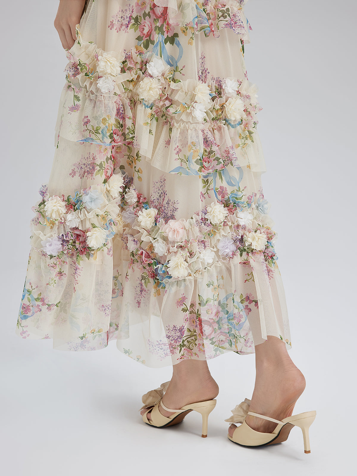 El Yapımı Çiçekli Fransız Tarzı Tül Etek