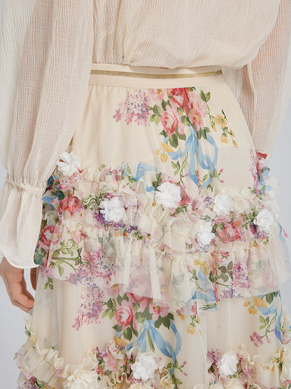 El Yapımı Çiçekli Fransız Tarzı Tül Etek