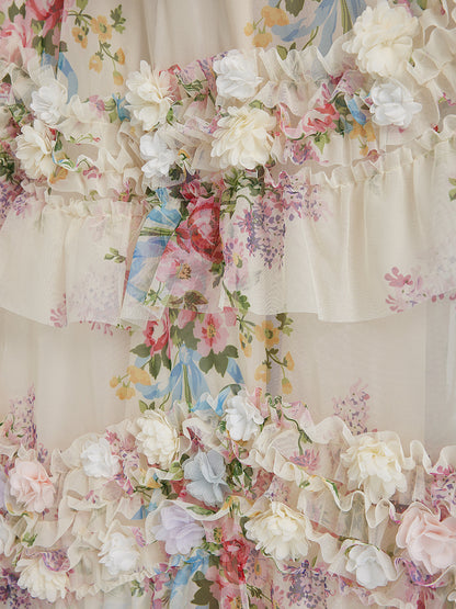 El Yapımı Çiçekli Fransız Tarzı Tül Etek