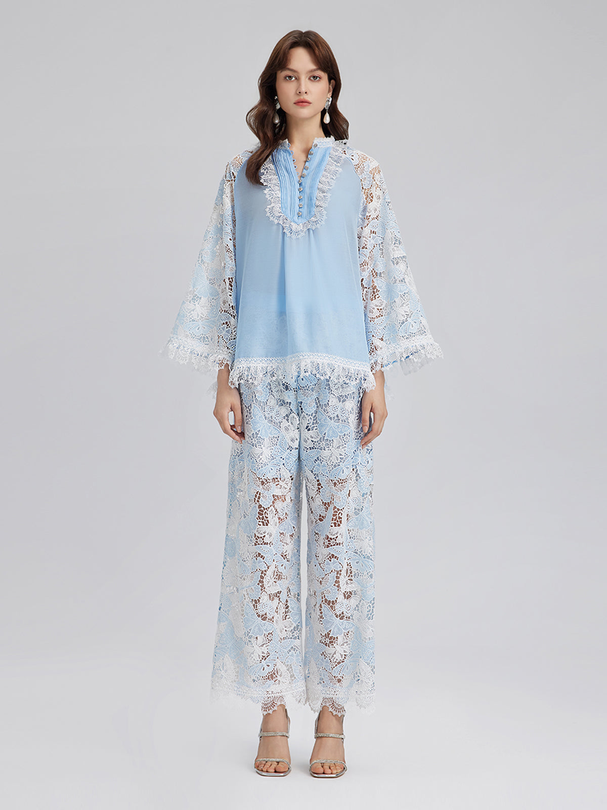 İki Renkli Dantelli Barok Kelebekli Pantolon