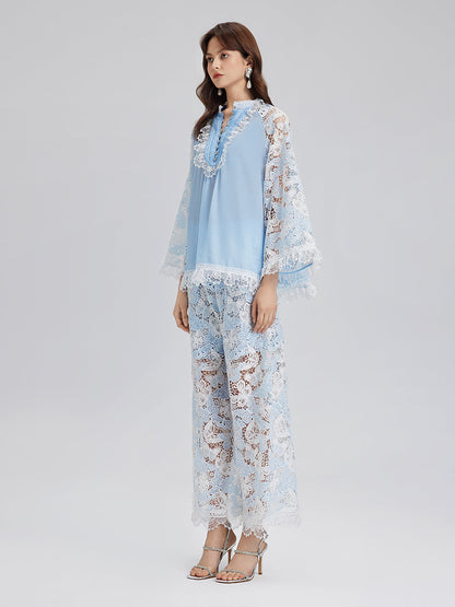 İki Renkli Dantelli Barok Kelebekli Pantolon